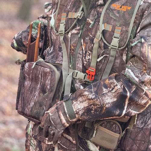 NEW VIEW Turkey Hunting Vest with Seat - Lightweight Camo Adjustable Fit, Removable Cushion and Large Game Bag Storage for Turkey Hunting