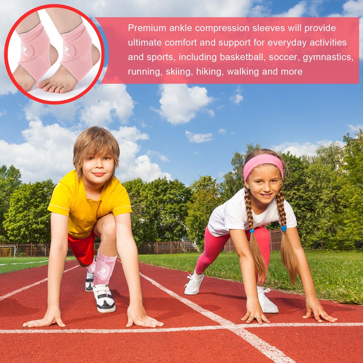 Honoson 2 Pcs Ankle Brace Kid Ankle Support Youth Neoprene Lace up Compression Sleeve Foot Brace Stabilizer with Adjustable Strap for Sport Sprained Plantar Fasciitis Achilles Tendonitis(Pink,S)