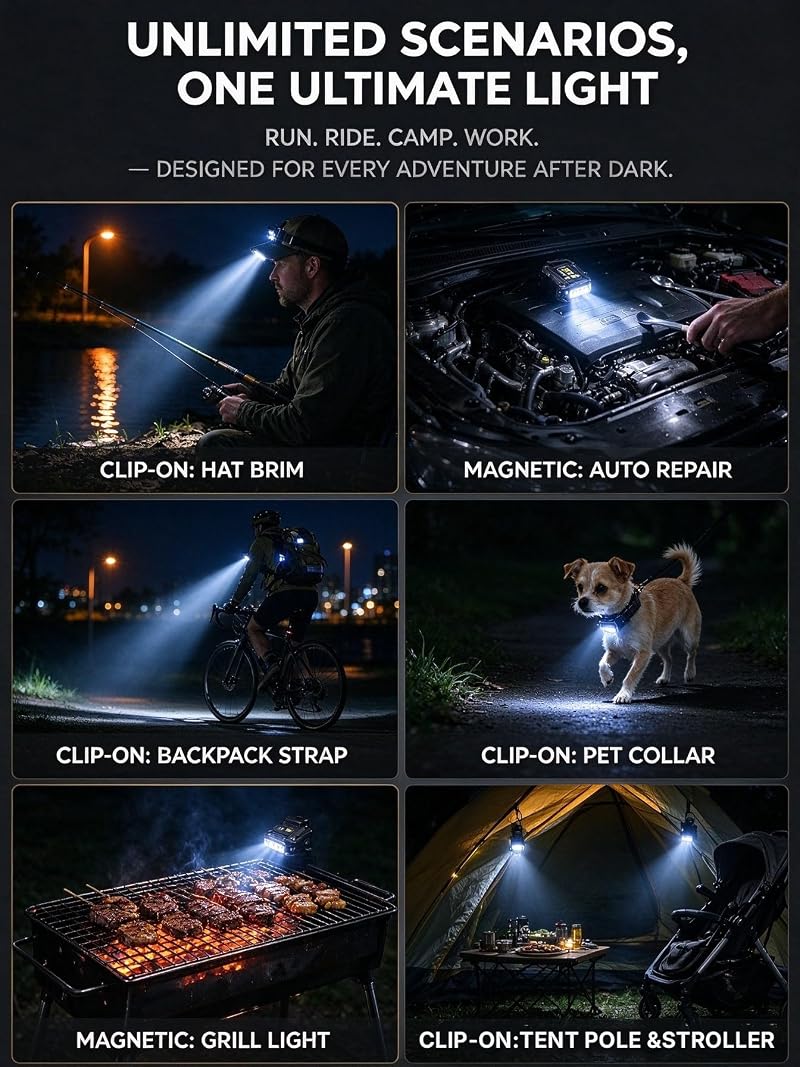2 Pack 500LM Magnetic USB-C Running Light with Arm Band – Hands-Free LED Headlamp