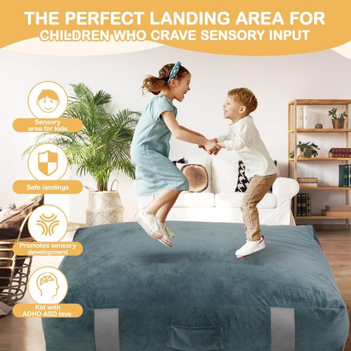 FINCOME Crash Pad 4'x3' Crash Pads for Kids Sensory with Foam Blocks Gray Sensory Pad with Washable Cover Sensory Crash Pad for Climbing Gymnastics Sensory Tool for Schools, Sensory Therapy 48”x 36”