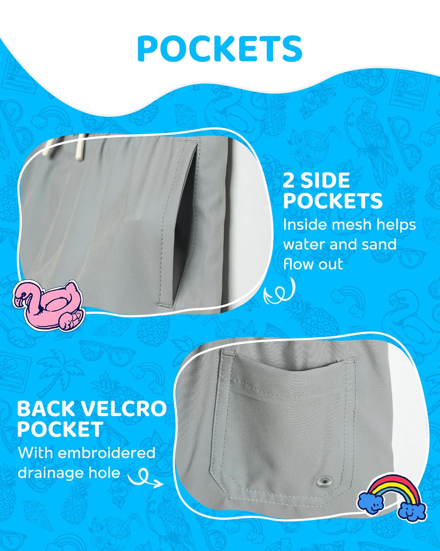 maamgic Boys Swim Trunks with Compression Liner 4-Way Stretch Quick Dry Swim Shorts Swimming Trunks Toddler Boy Gray Pink 5-6 Years