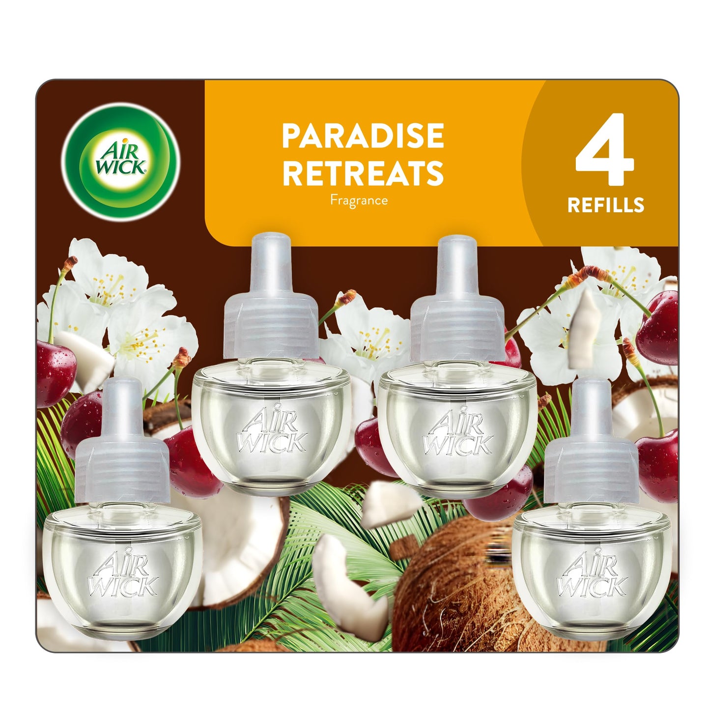 Air Wick Plug-In Scented Oil Refills, 4 Count, Paradise Retreat, Air Freshener, Essential Oils