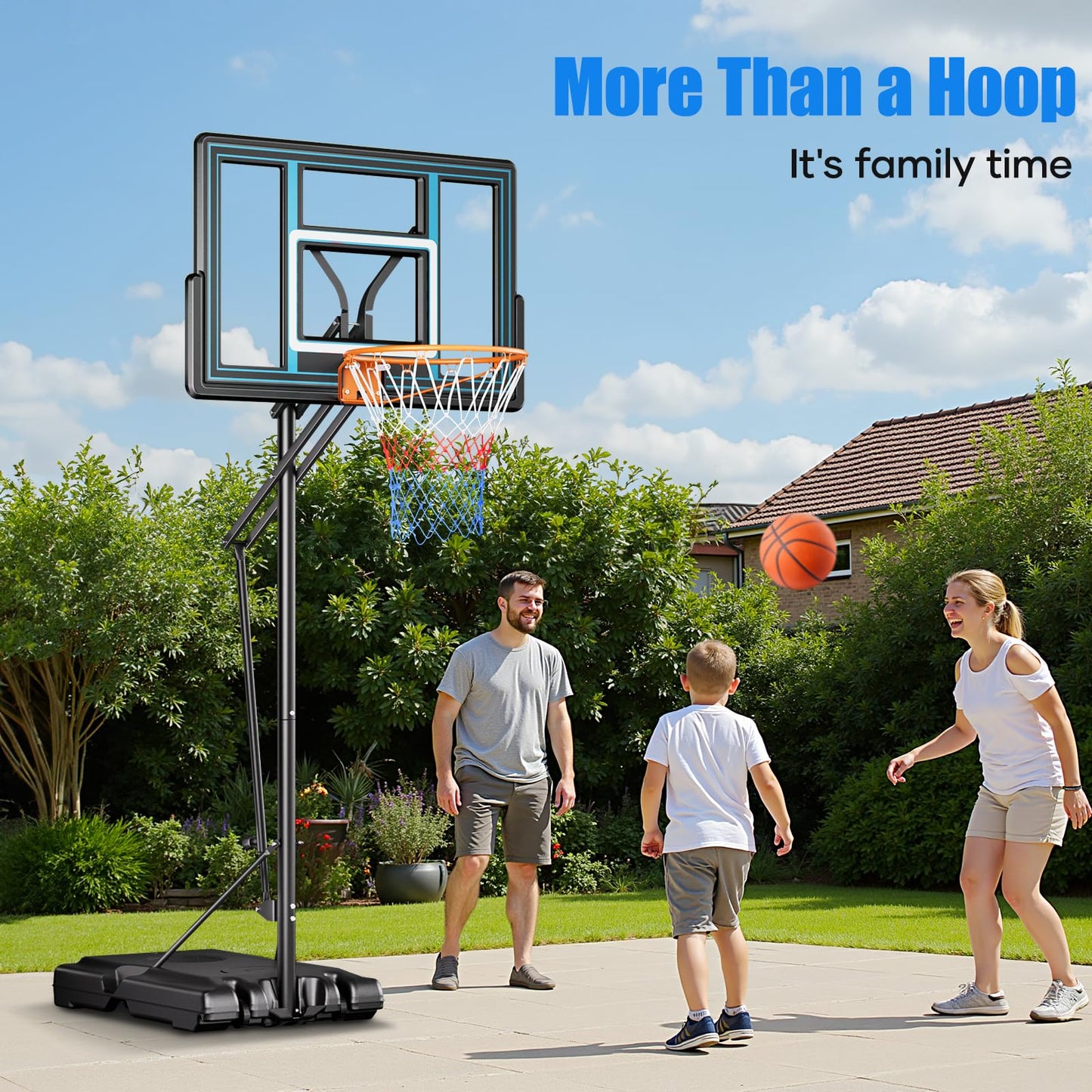 Asbest 44" Portable Basketball Hoop Outdoor | 5.5-10ft Stepless Adjustable Height Basketball Goal System for Driveway, Backyard, for All Ages (Blue, 10FT)