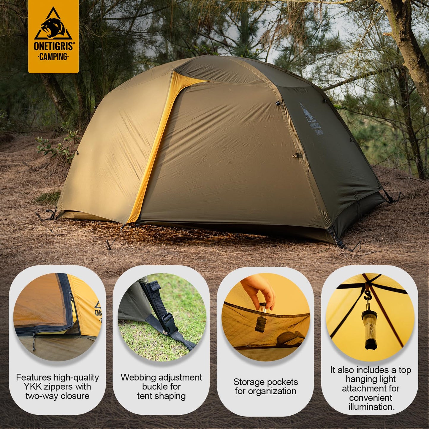 OneTigris Stella 4 Season Camping Tent Backpacking 2 Person Waterproof Lightweight Easy Setup Instant 3000mm Waterproof Rating Outdoor Hiking Tent