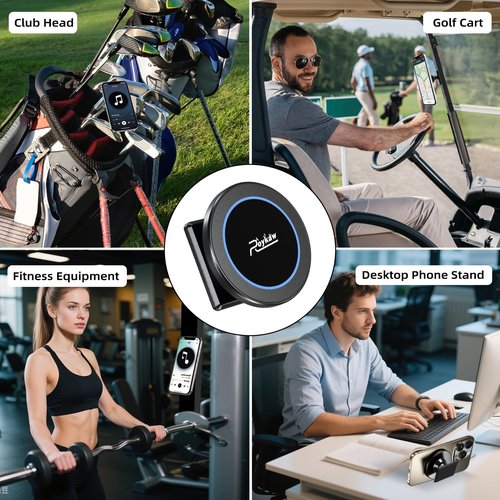 Roykaw Magnetic Golf Cart Phone Holder Compatible with MagSafe iPhone Holder 12/13/14/15/16, Portable Push Cart Phone Mount for Gym, Compatible with EZGO/Club Car/Yamaha & All Metal-Body