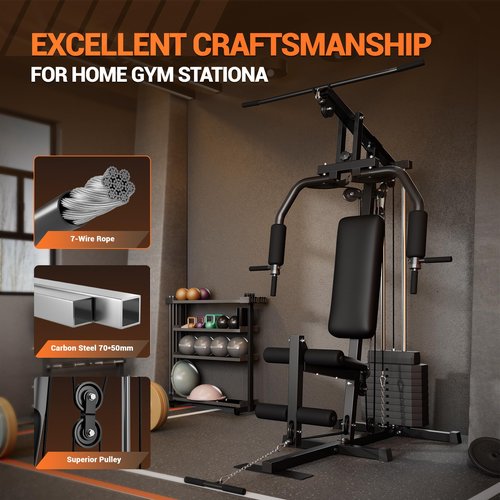 Multifunctional Home Gym Equipment for Home Gym, Workout Station with 150LBS Weight Stack, Exercise Machine for Full Body Traning with Pulley System