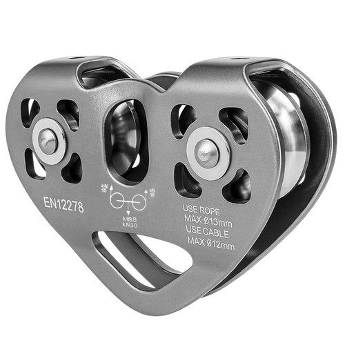 Double Zip Line Pulley Trolley, 30kN 6700LBS Tandem Dual Speed Pulleys for 1/4 5/16 3/8 1/2 Rope, Heavy Duty Accessories and Parts for Rescue, Climbing, Hauling, Backyard, Mountaineering, Rigging