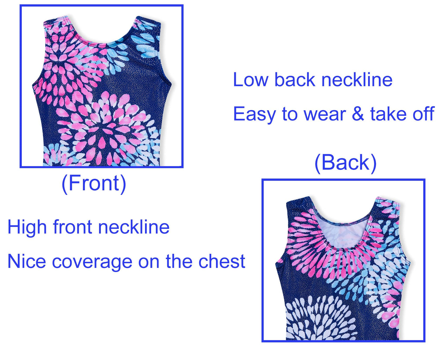 Domusgo Gymnastics Leotards for Girls 3t 4t Glitter Blue Round Flowers Sleeveless Tumbling Unitard