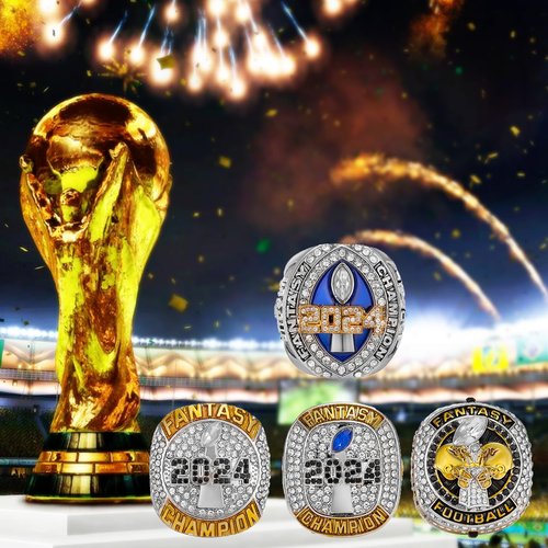 LANGE HOME Fantasy Football Ring 2024,Fantasy Football Championship Ring with High-Grade Gift Box,League Champion Trophy Rings Premium Award for Winner (BLUE, 11-D20.22MM-C65MM)