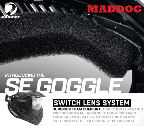 Maddog Dye SE Special Edition Paintball Mask Goggle System | Replaceable SLS Thermal Dual-Pane Anti Fog Lens | Adjustable Full-Face Safety Certified Protection - Black with Clear Lens