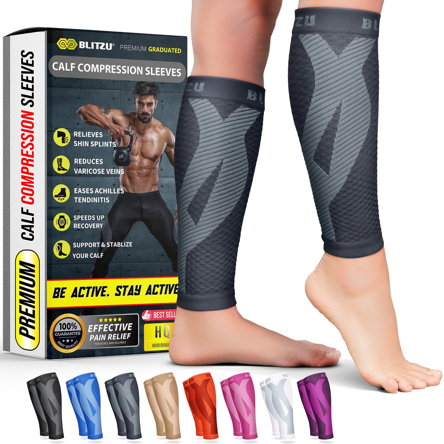 BLITZU Calf Compression Sleeves, Footless Compression Socks for Men & Women