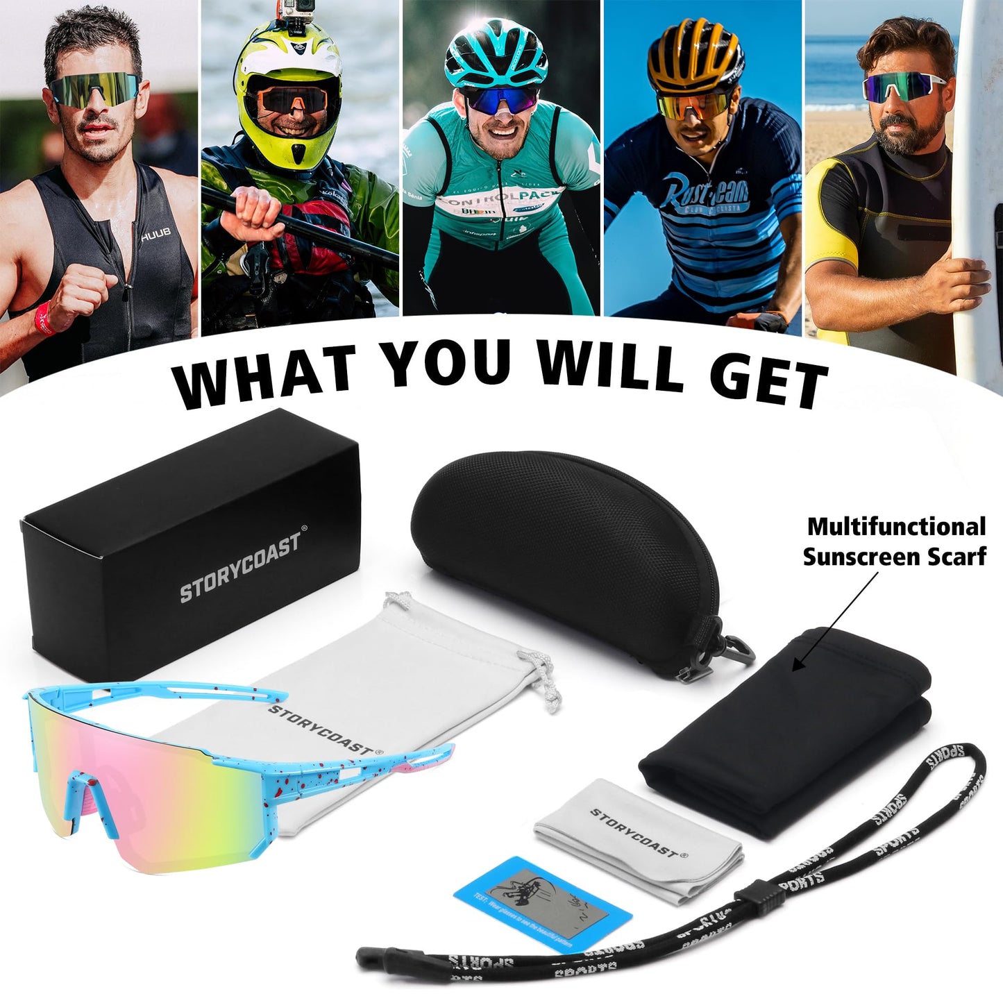STORYCOAST Polarized Sports Sunglasses for Men Women,Bike Glasses Driving Fishing Cycling Mountain Bike Sunglasses UV400 Protection 1-(A) Blue-Pink