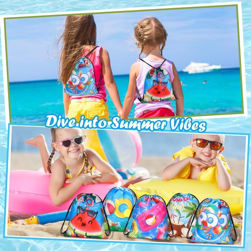 MIMIND 24 Pcs Summer Pool Drawstring Bags Beach Drawstring Backpack Party Favor Bags Goodie Backpack Bags for Hawaiian Party