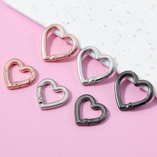 6 Pcs Heart Carabiner Clip 2 Size Heavy Duty Heart Carabiner Spring Snap Clasp Hook for Camping Hiking Fishing Traveling Purses Backpack Keychain DIY Crafts Women Festival Gifts Gold Silver Black