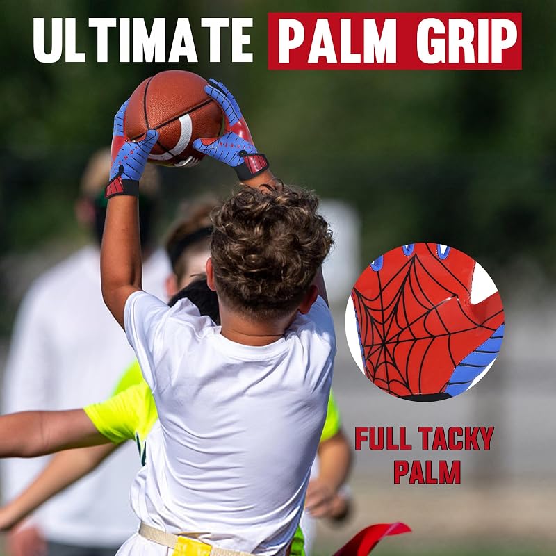 Youth Football Gloves - Unmatched Grip Receiver Gloves for Kids Blue/Red XS