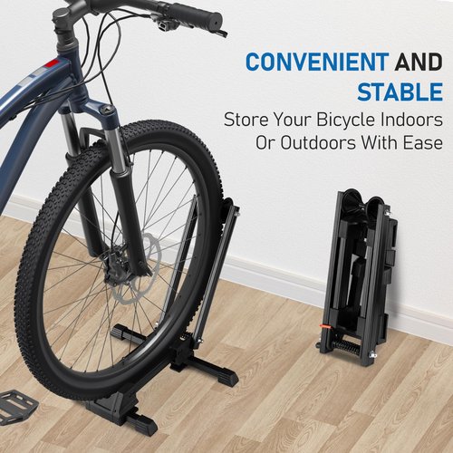Favoto Folding Bike Stand Floor - Mountain & Road Bicycles Indoor Outdoor Garage Storage - Bicycle Parking Rack Foldable Fit 20”-29” Bikes (1 Bike Rack)