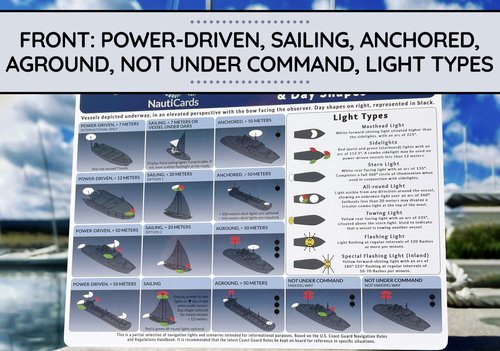 NautiCards Navigation Lights and Day Shapes Quick Reference Guide - Waterproof Visual Guide to Coast Guard Rules and Regulations 2024 COLREGS Sailboat and Boating Lights and Shapes