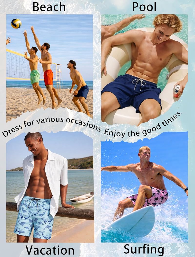 Sky Blue 7-Inch Swim Trunks with Mesh Liner - Quick-Dry Men’s Bathing Shorts, COOFANDY, Large
