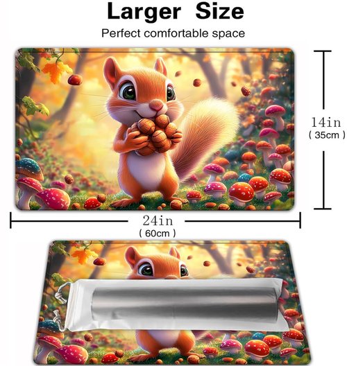for MTG Playmat, Card Game Mat with Non-Slip Rubber Base and Stitched Edges, 24 x 14 in for DND and for TCG Play Mat with Storage Bag and 6 Dice, Squirrel with Acorns Pattern Board Game Pad