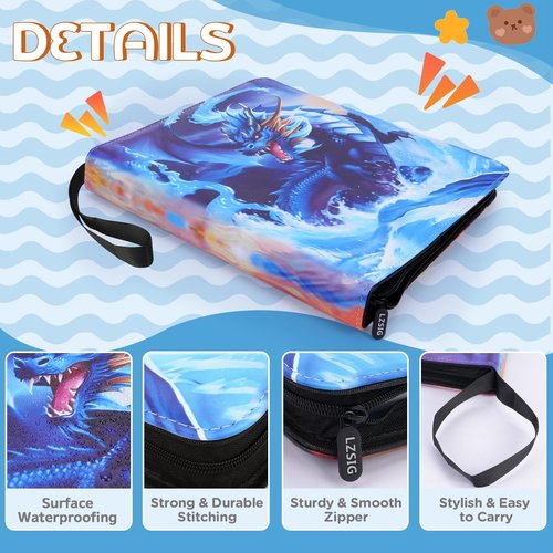 LZSIG Card Binder 9-Pockets, 1008 Cards Holder with 56 Removable Sleeves, 3-Ring Zipper Sports Book Compatible with TCG, MTG and Game Cards, Trading Card Collector Album