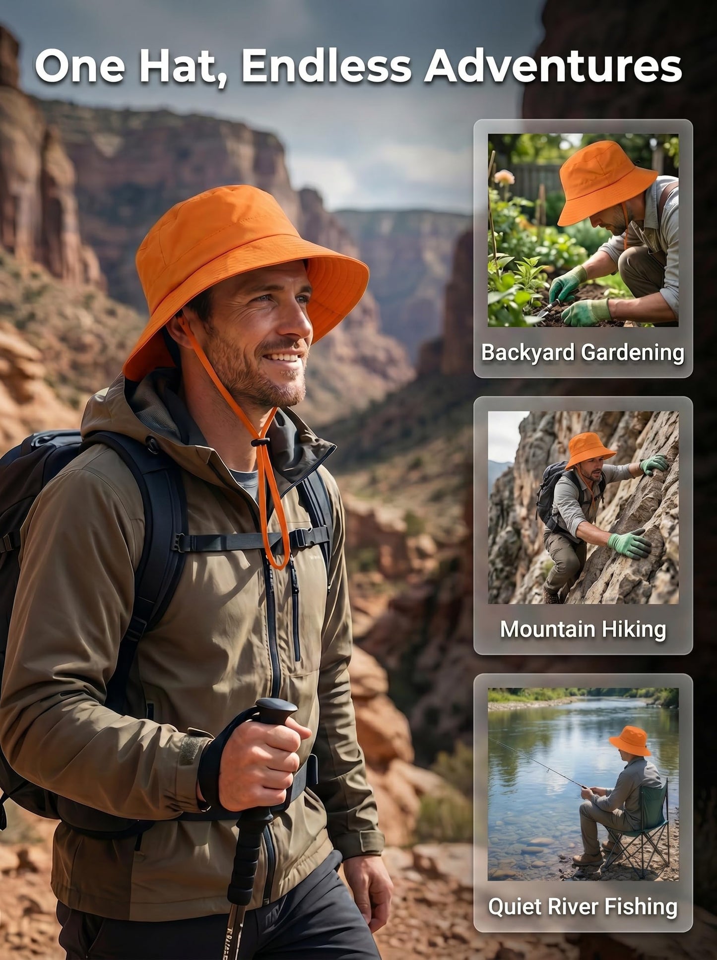AlturaGo Waterproof Bucket Hat UPF50+ Quick Dry Sun Hat for Men Women Lightweight Hiking Fishing Cap Foldable Packable for Outdoor Travel (US, Alpha, One Size, Neon Orange)