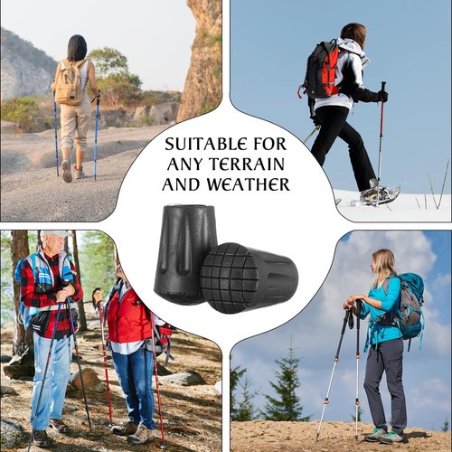 cobee 8 Pcs Trekking Pole Tips Replacement Protectors, Walking Stick Tips Rubber Cane Tips, Ski Tip Protector Accessories Fits Most Standard Hiking, Trekking, Walking Poles