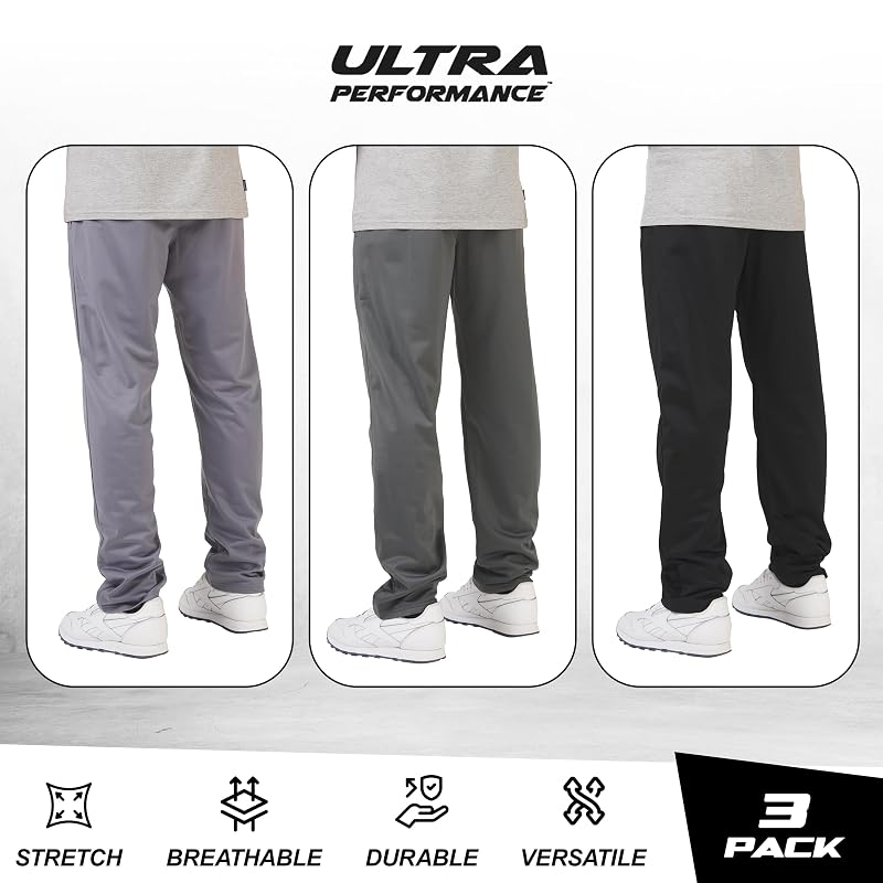 Ultra Performance Men’s Tricot Sweatpants 3-Pack - Black, Charcoal, Grey, Large