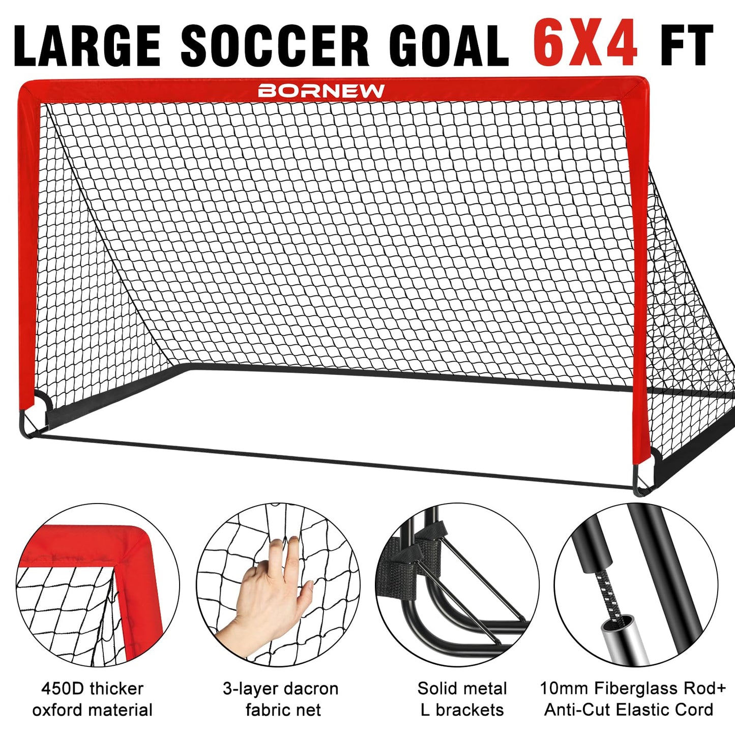 Kids Soccer Goal for Backyard Set - 2 Set of 6X4 FT Toddler Soccer Nets Pop Up Portable Soccer Set for Kids and Youth Game and Training Goals Ages 3-16 Gift
