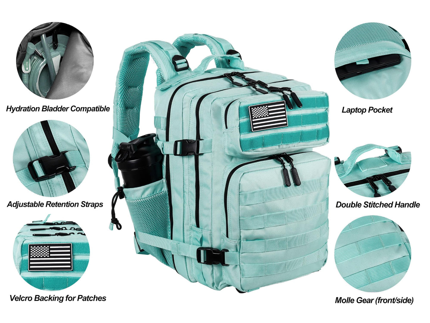 LHI Tactical Military Backpack for Men and Women 25L Army Assault Pack Bag Large Rucksack with Molle System-Peppermint