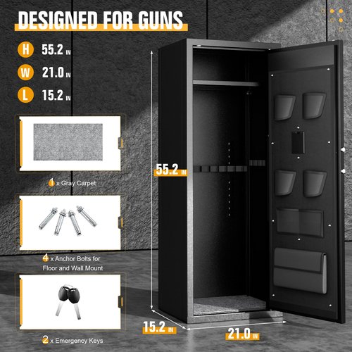INTERGREAT 12-15 Gun Safe, Long Gun Safe for Rifles and Pistols, Quick Access Rifle Safe with 3 Removable Gun Racks and 4 Pistol Pockets, Digital Gun Cabinet with Dual Alarm and Mute Mode