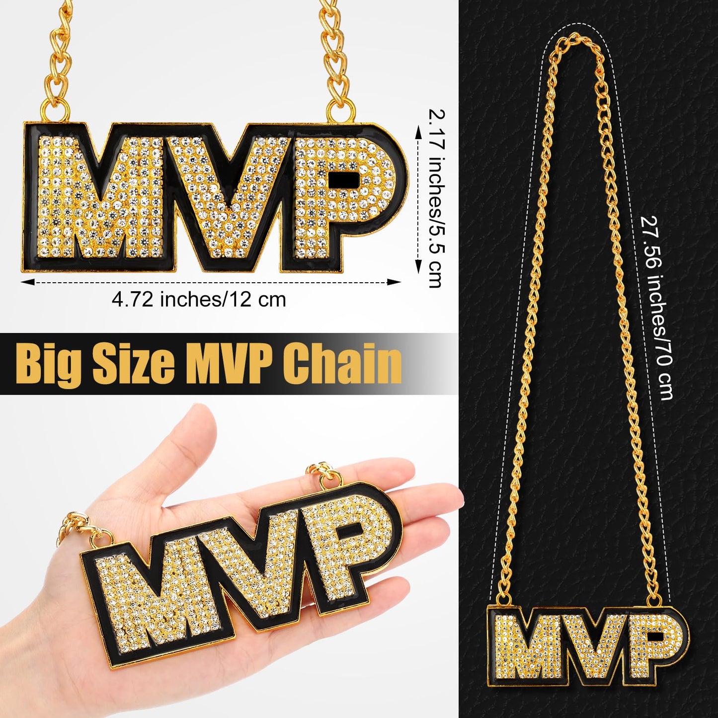 Loetere 2 Pcs MVP Chains Gold Champion Award Winner Prize Trophy Most Valuable Player Award Necklace for Adults Team Player Sports Football Soccer Baseball Softball Game Party Favor