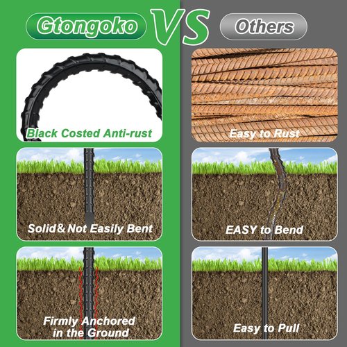 Gtongoko 12 Pack Trampoline Stakes Anchors High Wind, 12 Inch Ground Anchors Heavy Duty, Trampoline Tie Down Anchor Kit, Ground Stakes Galvanized Steel, U Shaped, Black