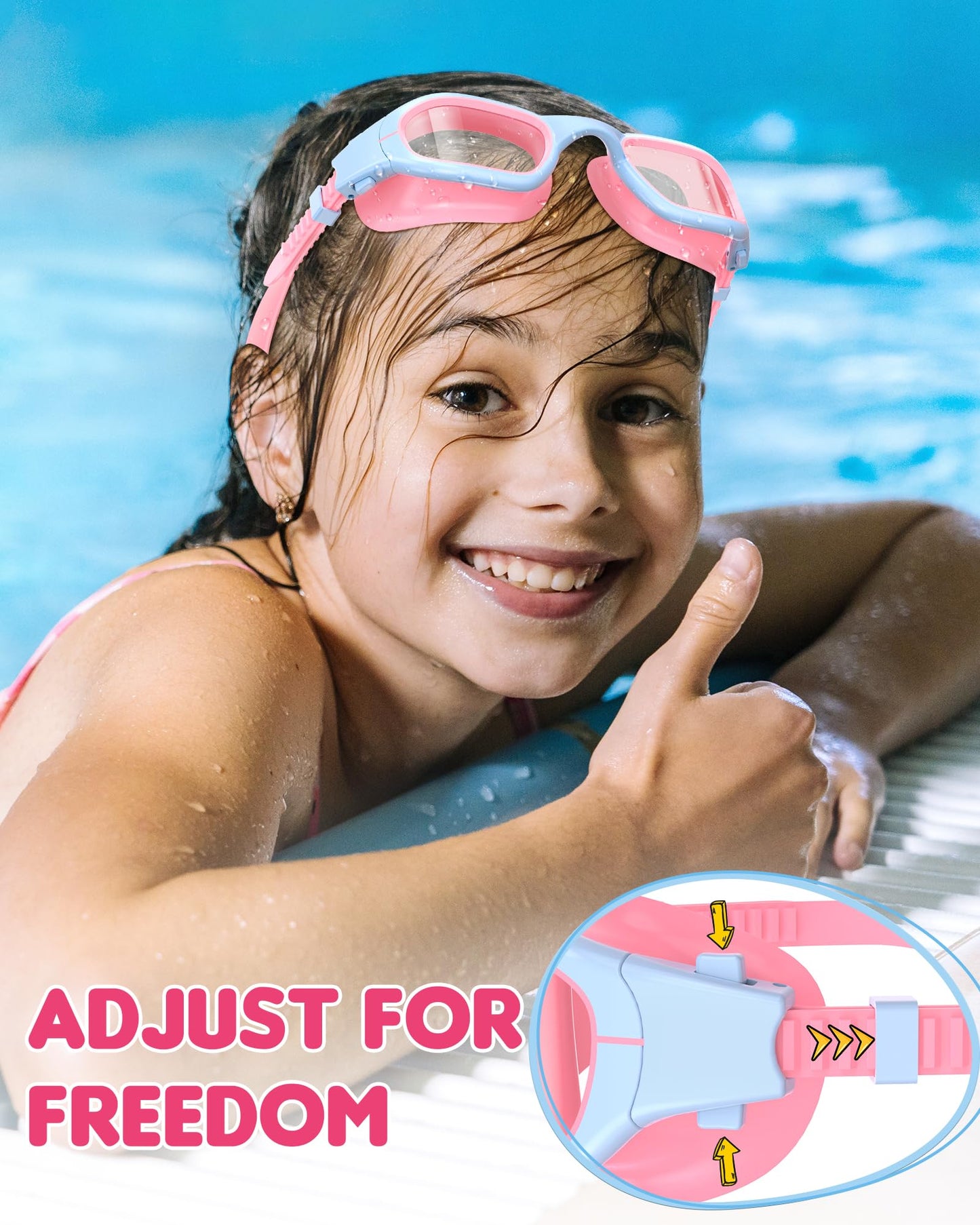 Zeligerstar Kids Swim Goggles,Swimming Goggles for Kids 6-14, Anti-Fog UV Protection Pool Glasses for Boys Girls (Pink/Blue+Clear Lens)