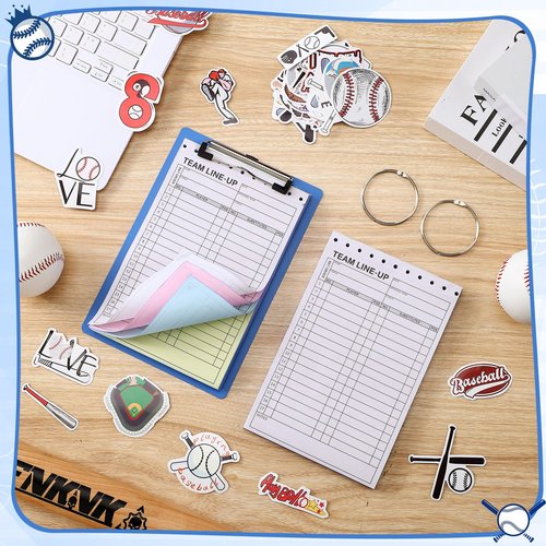 Fuyoooo 80 Set Baseball Softball Lineup Cards with 17 Player Roster 4 Part Form Copy for Coaches Team Sports with Writing Clipboard Storage Box Baseball Softball Stickers and Loose Leaf Binder Ring
