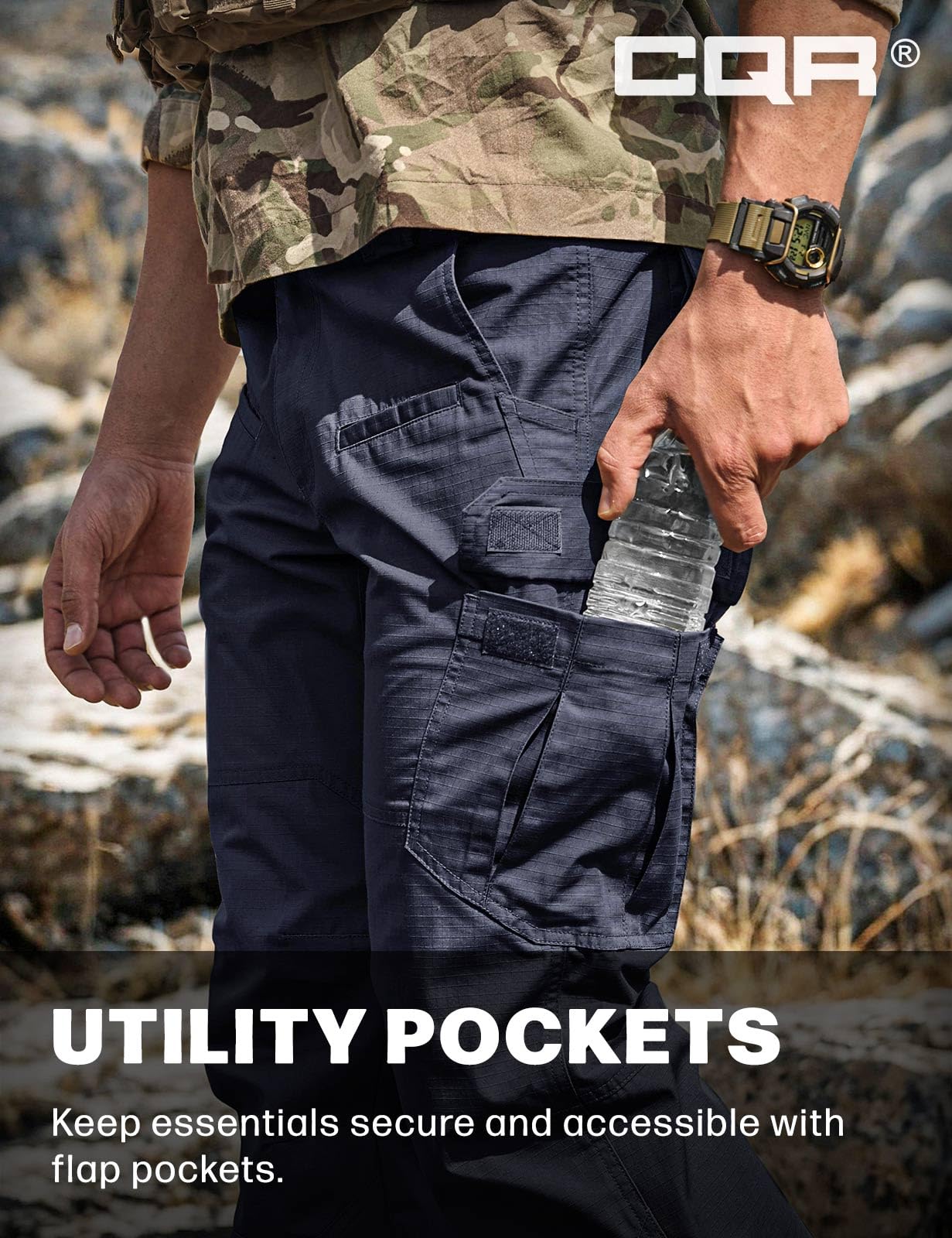 CQR Men's Tactical Pants, Water Resistant Ripstop Cargo Pants, Lightweight EDC Work Hiking Pants, Outdoor Apparel, Raider Police Navy, 30W x 30L