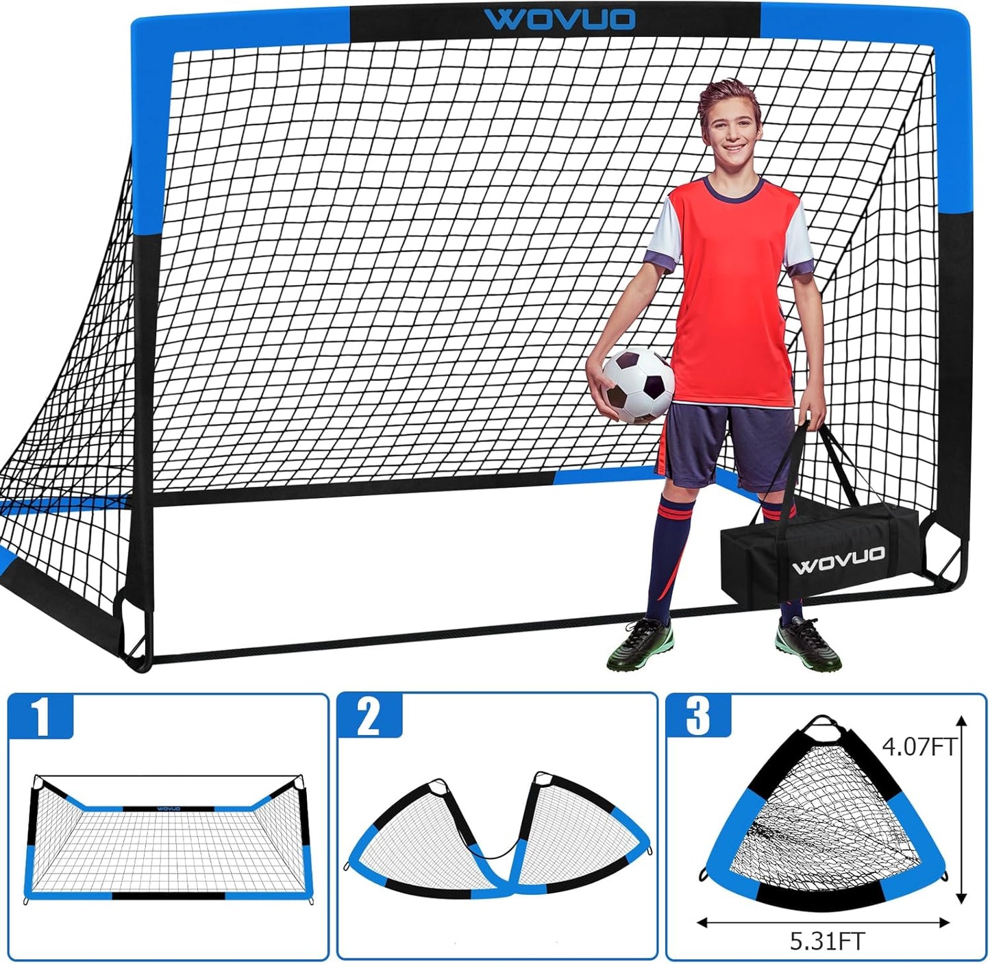 Kids Soccer Goals for Backyard Set of 2, 6x4 ft Portable Toddler Soccer Goal Training Equipment with Soccer Target, Ball, Cones, Soccer Net for Kids Age 3-5 6-8 8-12 10-12-14 Outdoor Sports Games Gift