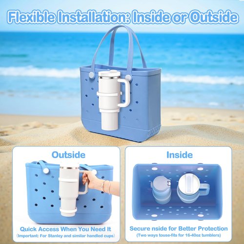 BestStone Cup Holder for Bogg Bag – Compatible with Stanley 30oz/40oz Tumblers, Adjustable Bogg Bag Accessories Insert, Drink Holder Compatible with Simply Southern & Simply Modern Tote Bags(White)