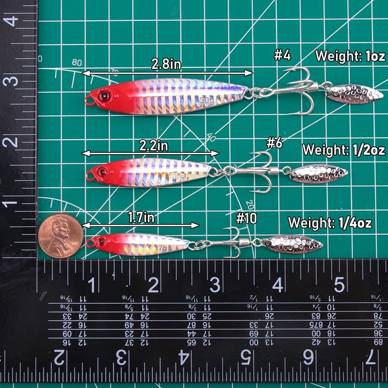 Dr.Fish 1oz Jigging Spoon - Saltwater/Freshwater Metal Lure with 360° Blade & Treble Hook (Variation: 1oz-Hook 4#)