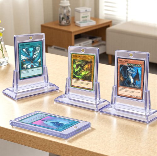 Magnetic Card Holders for Trading Cards, 35pt Acrylic Baseball Card Holders Display Case Fit for Sports Cards, TCG MTG Cards, Hard Plastic Card Protectors with Card Stands (1 Holder & 1 Stand)