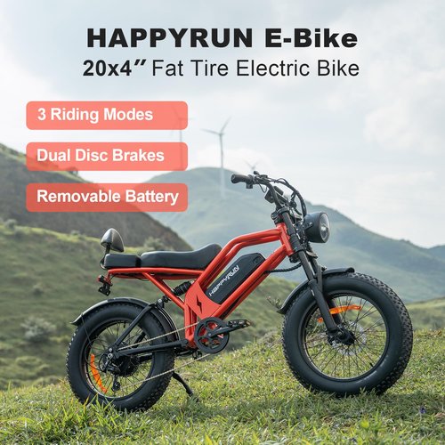HAPPYRUN Electric Bike for Adults, 1500W Motor, 48V 18Ah Removable Battery, 20" Fat Tire Ebike, 7-Speed Transmission, Up to 32MPH and 68+ Miles Range, All-Terrain E-Bike (G52)