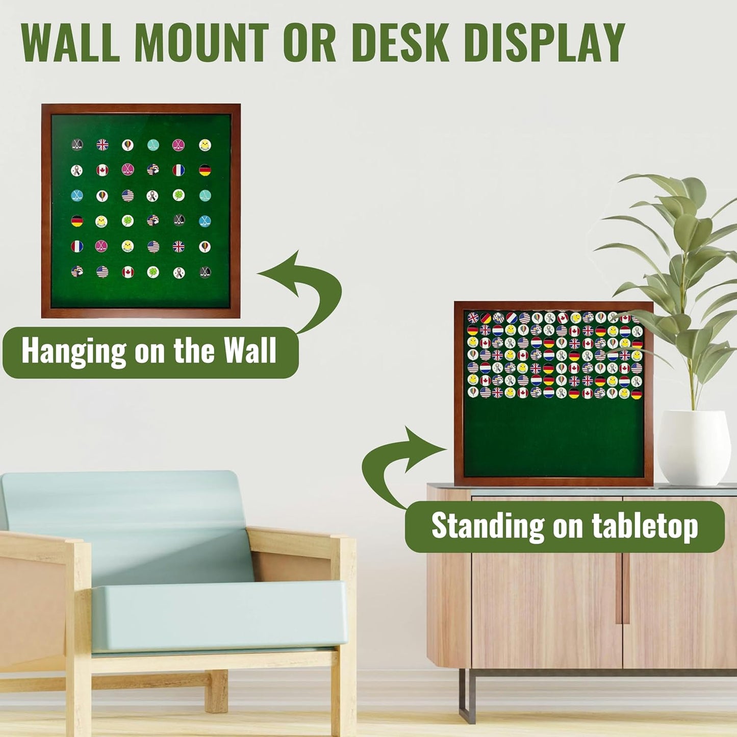 100 Golf Ball Marker Display Case Magnetic 15.5" W x 16.5" H Wall Mounted Ball Marker Display Frame Shadow Box Acrylic Cover Magnetic Back Panel Suitable for Collecting Golf Ball Markers