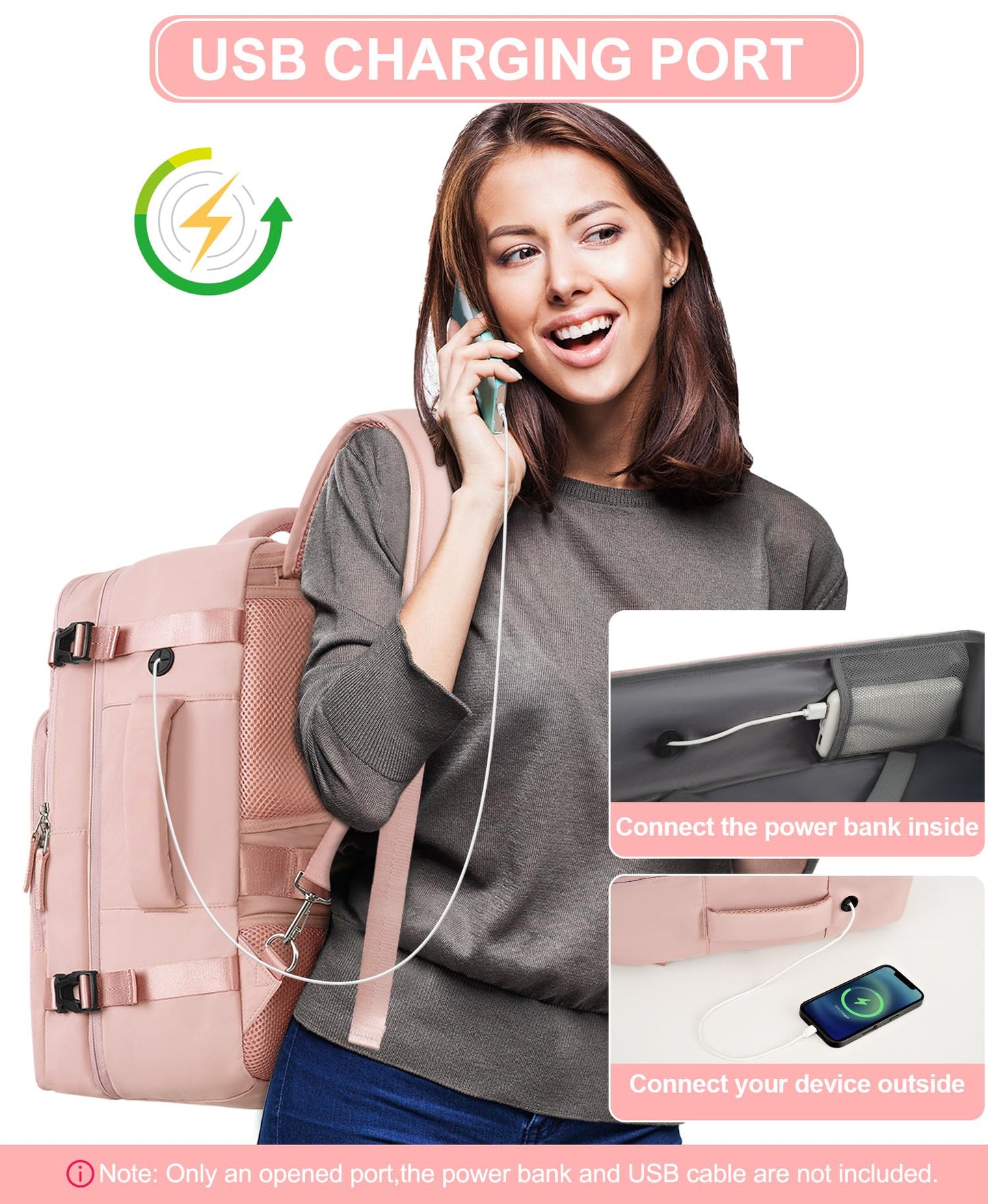 Beraliy Travel Backpack for Women Airline Approved Carry On Backpack, 16 Inch Business Work Backpack with Laptop Compartment, Airplane Personal Item Travel Bags for Trip, Underseat Weekend Bag, Pink