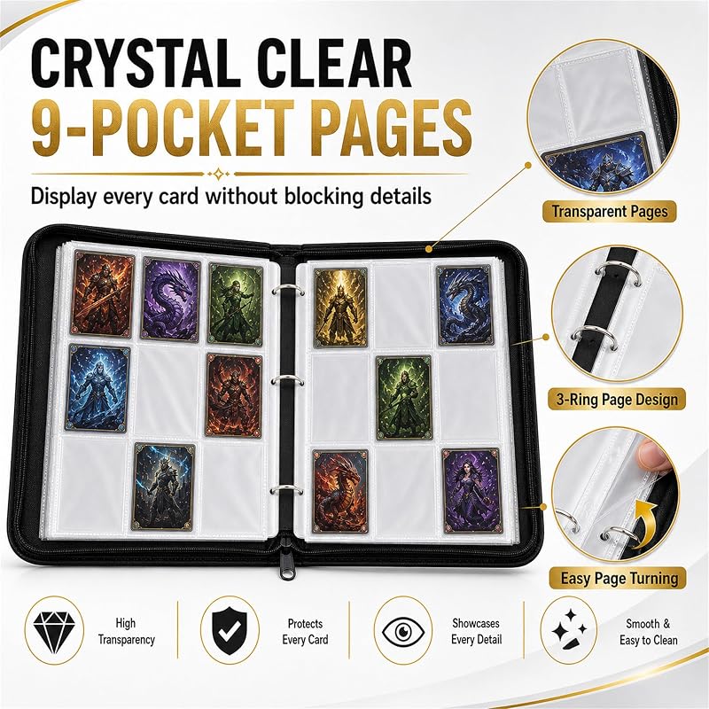 HBK Card Binder 900 Pockets - Black with 900 Card Capacity (Variation: Black+900 Pockets)