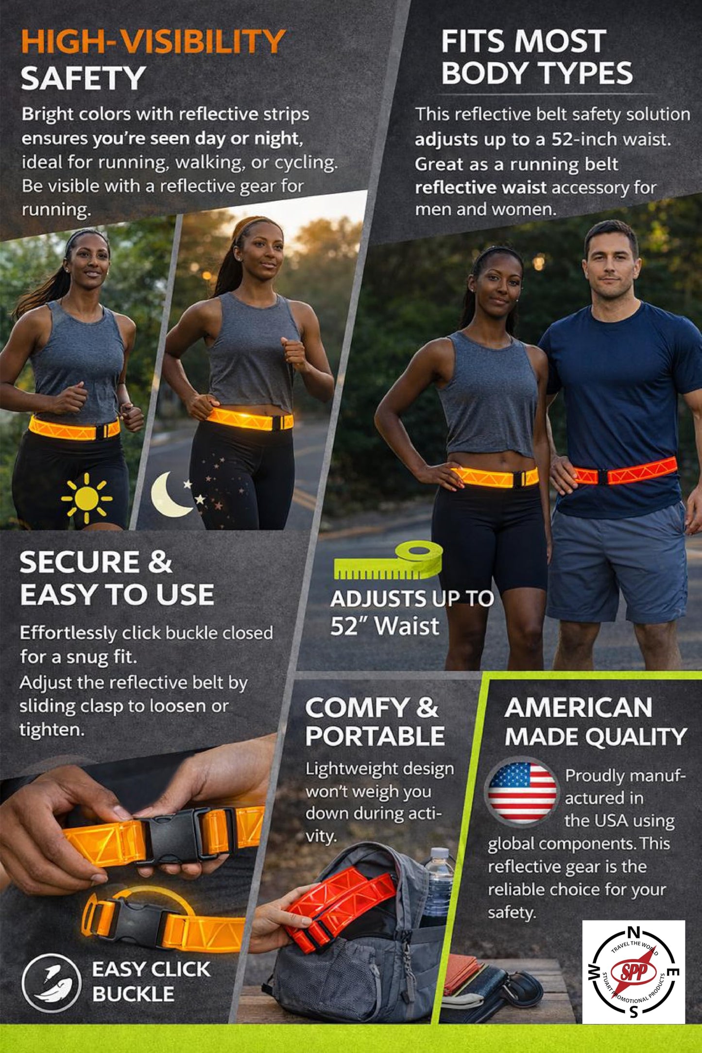 Stuart Promotional Products Neon Green, Reflective, Safety, Belt. Perfect for Running, Walking, Cycling, PT, Military, Hunting..