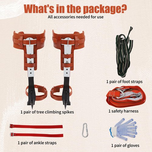 Tree Climbing Spikes, Professional Tree Climbing Gear, Arborist Climbing Spikes 16.14-18.5 Inches Adjustable, Heavy-Duty Galvanized Iron & Carbon Steel, for Tree Trimming, Fruit Picking, Branch Repair