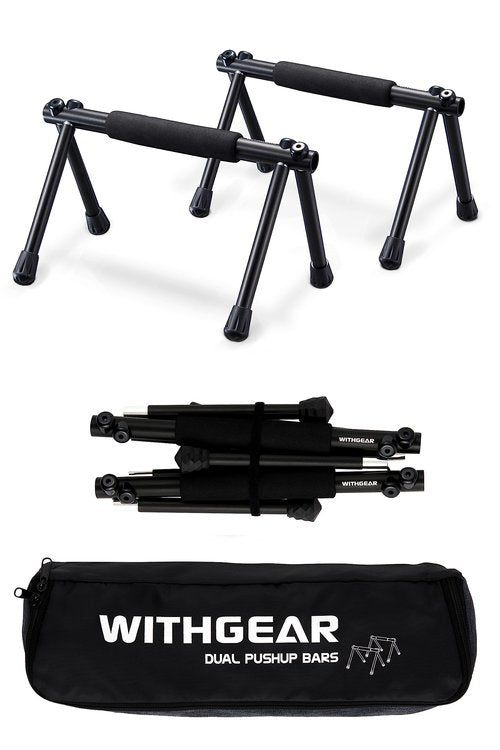 WITHGEAR Folding Push Up Bar Hawk Black | Portable Outdoor Bar & Home Workout Equipment | Duralumin Metal Dip Bar & Pushup Handles | Dip Bars for Strength Training | Lightweight Metal Bar