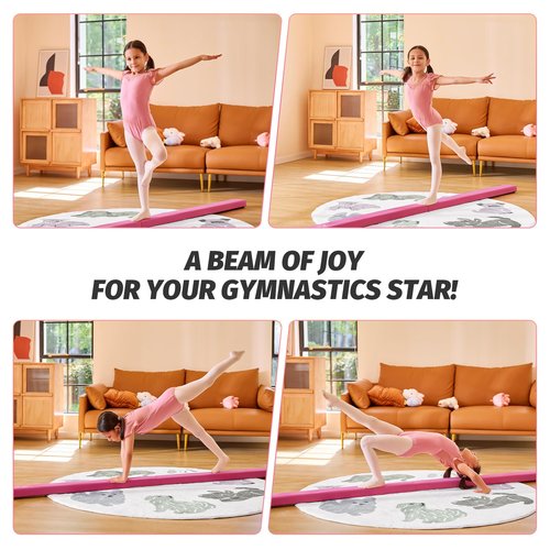 ZELUS 8' Folding Gymnastics Balance Beam, Floor Balance Beam w/Carry Handles Anti-Slip Base, Beginners & Professional Gymnasts (8 ft, Pink)