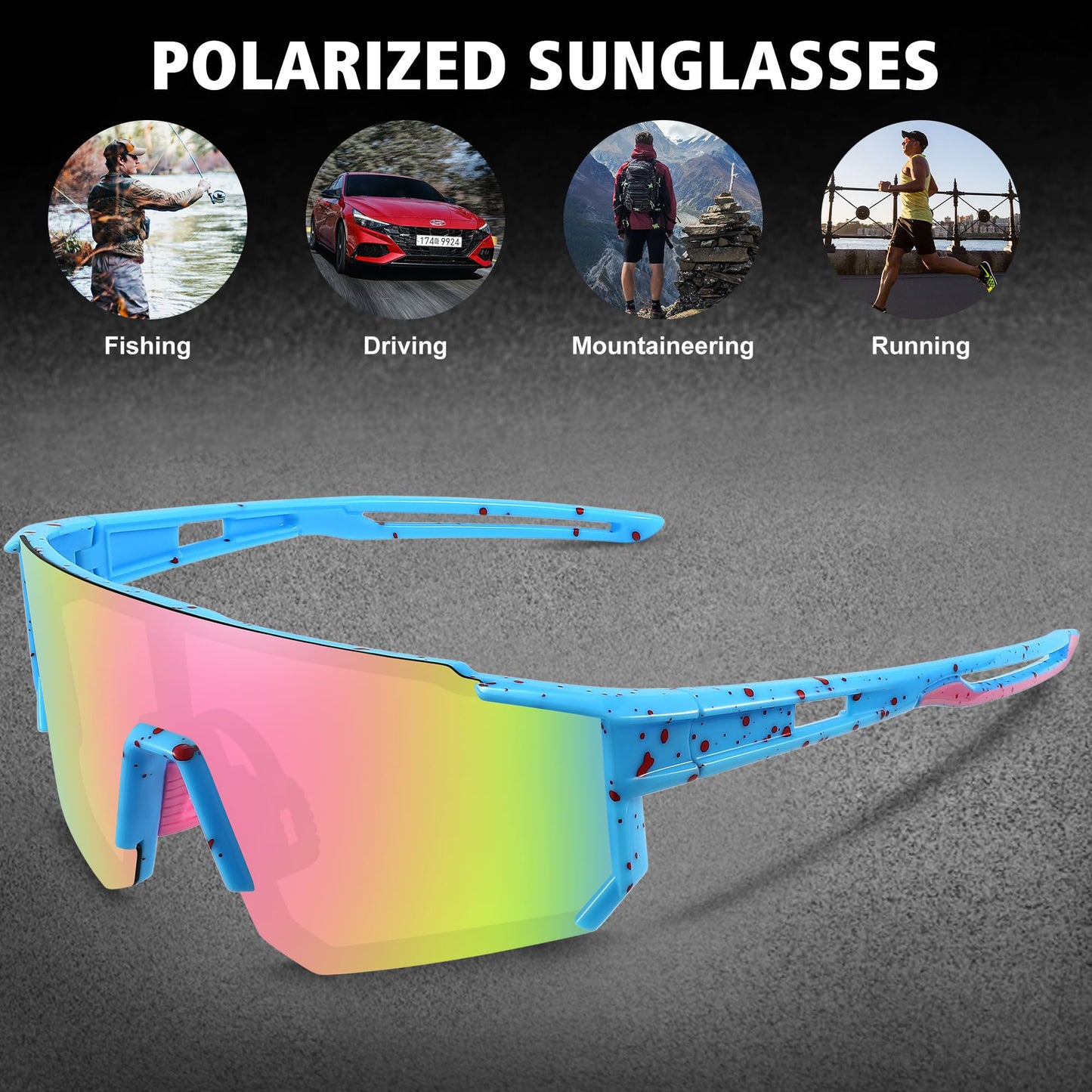 STORYCOAST Polarized Sports Sunglasses for Men Women,Bike Glasses Driving Fishing Cycling Mountain Bike Sunglasses UV400 Protection 1-(A) Blue-Pink