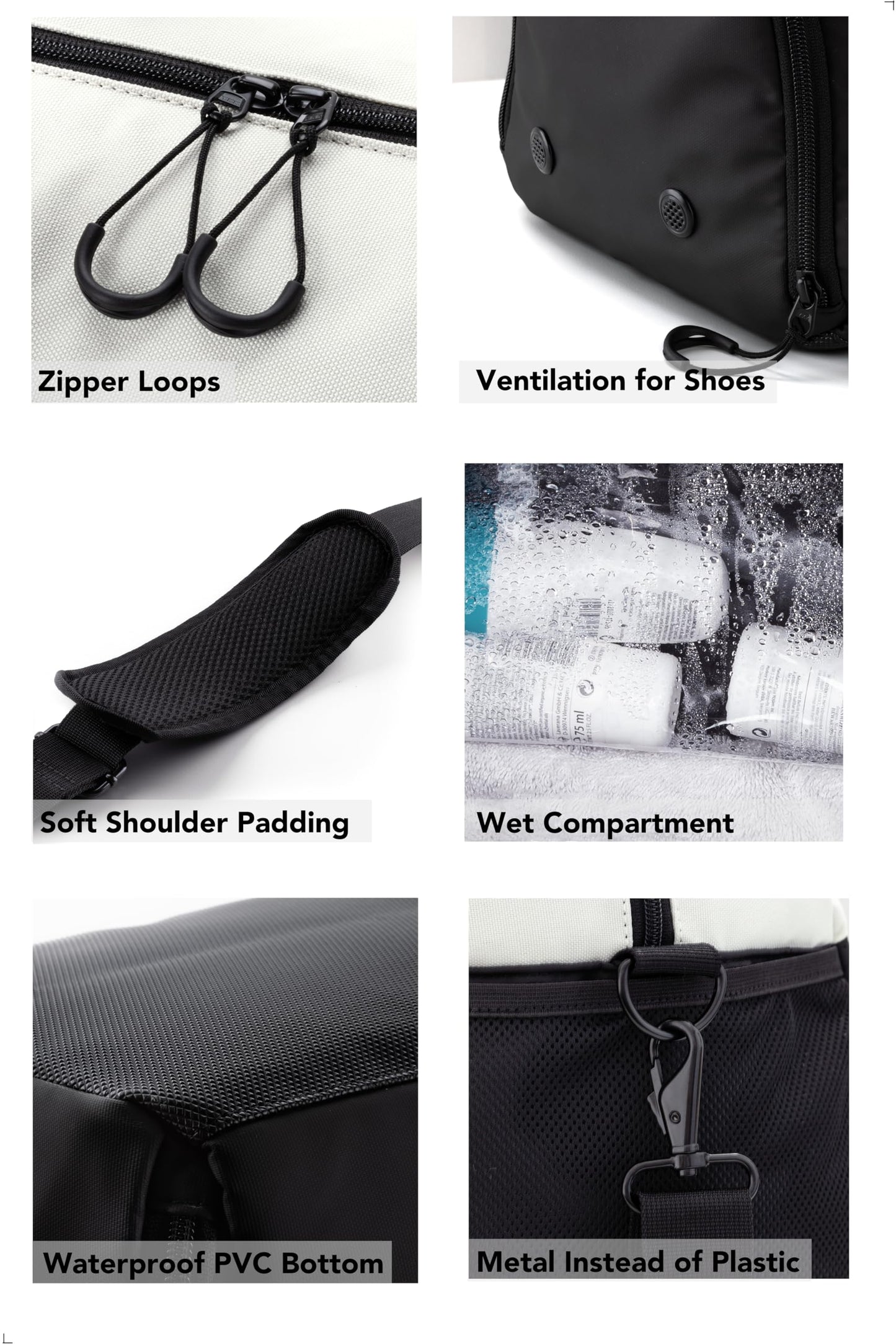 Fitgriff® Gym Bag V2 for Men and Women with Shoe & Wet Compartment - Duffle Bag for Travel, Sports, Fitness and Workout (Black/Cream White, 22 x 12 x 13″ (Medium))