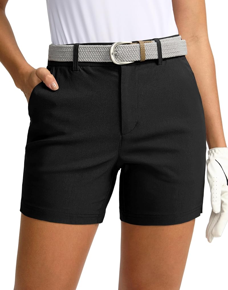 SANTINY Women's 5" Quick Dry Golf Shorts with Pockets - Black, Medium
